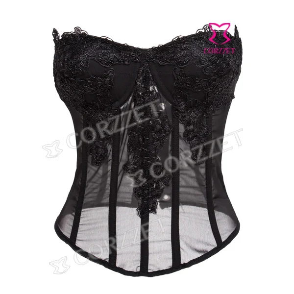 Женский корректирующий корсет пуш ап черный прозрачный из сетчатой пряжи в