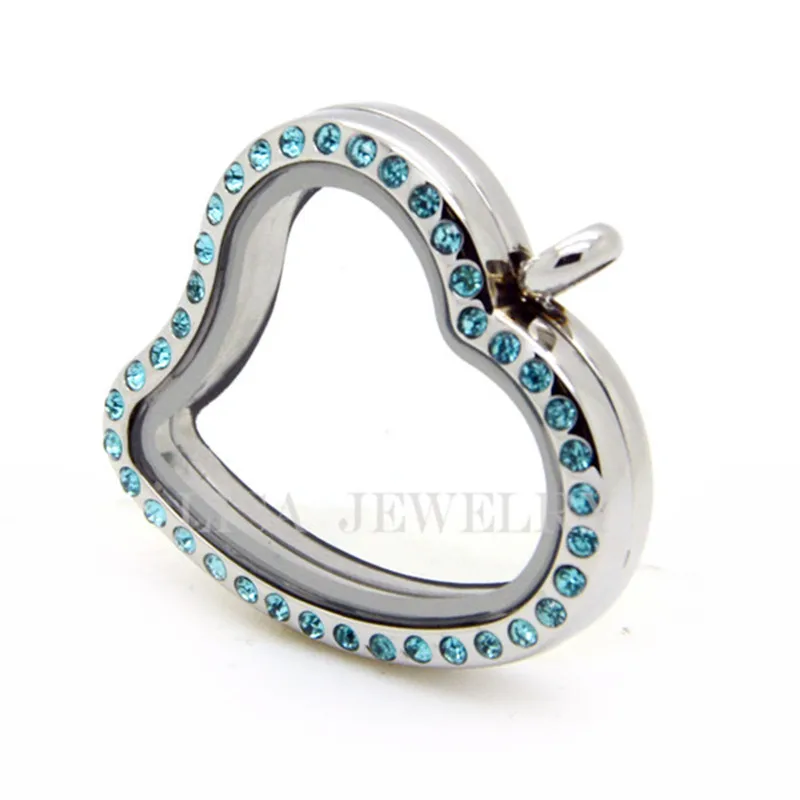 30 мм изогнутое зеркало сердечко серебряного цвета с украшением в виде синих