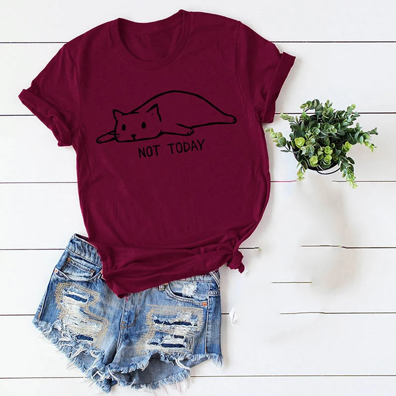 Женская футболка с принтом hengsong NOT TODAY Повседневная Свободная Kawaii коротким