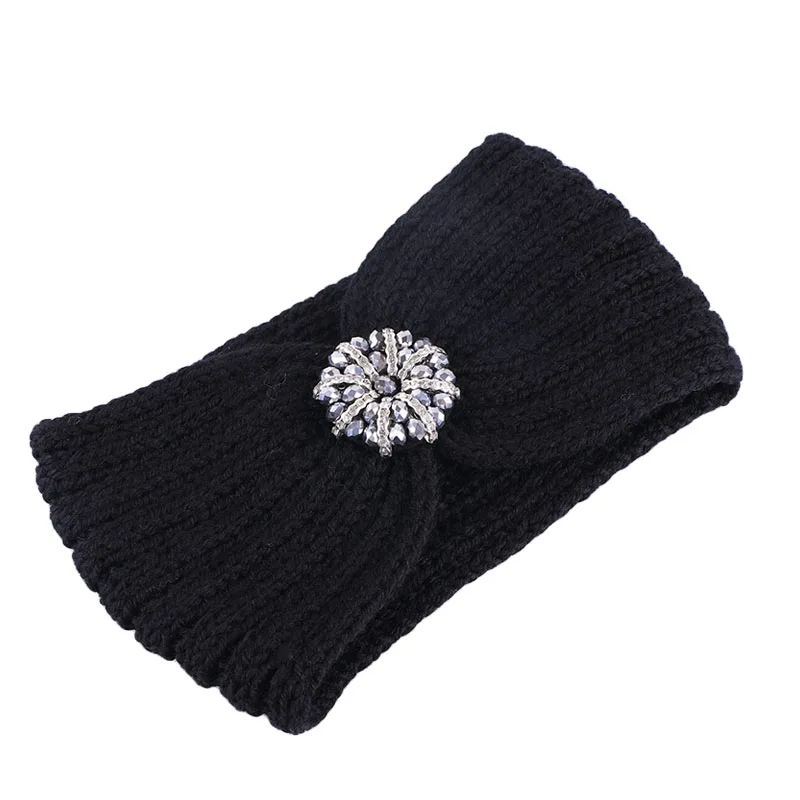 Черный Jewerly Hedband зимняя перекрестная вязка для волос повязка на голову тюрбан - Цвет: Черный