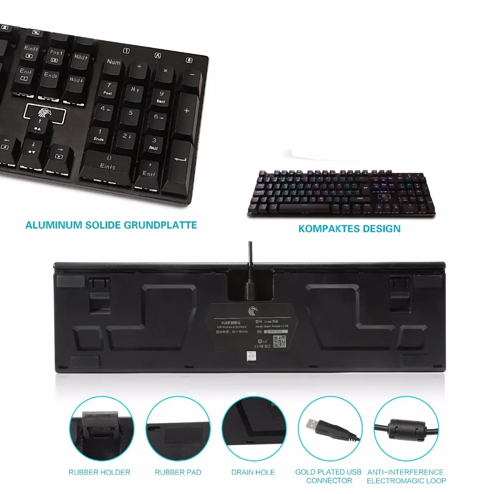 Z 88 Немецкая раскладка с подсветкой Механическая игровая клавиатура RGB