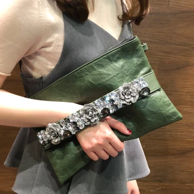 green DOYUTIG бренд для женщин конверт вечерний клатч Сумки Античный кристалл цветок свадебные сумочки женские из искусственной кожи большие сумки и кошелек A231 - Цвет: green