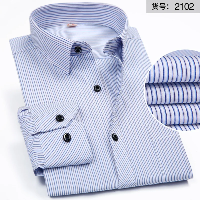 2102 Striped shirt Классическая полосатая однотонная мужская рубашка большого размера 5XL 6XL 7XL 8XL белая мужская рубашка с длинным рукавом мужская одежда camisa masculina - Цвет: 2102 Striped shirt