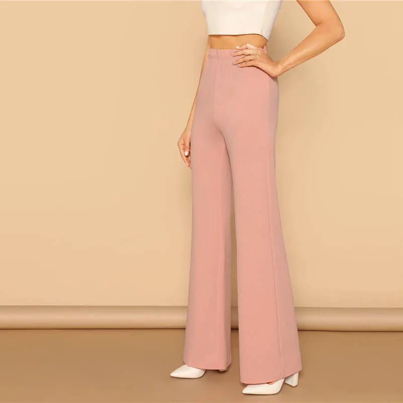 SHEIN Однотонный Расклешенные Брюки Стильный Офисные Летние Брюки