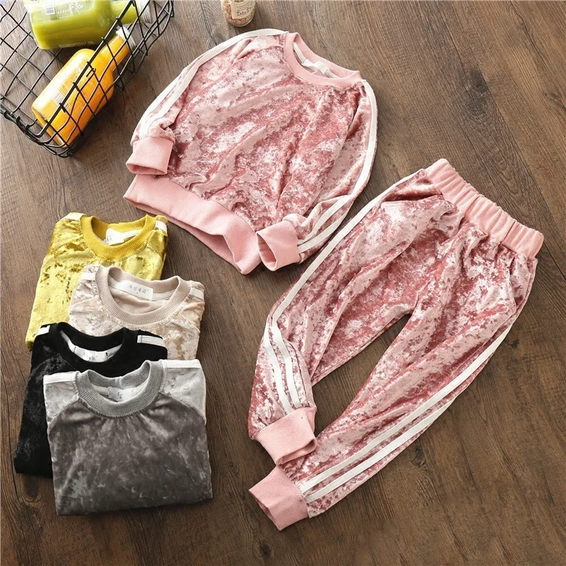 Baby Girl Clothes Spring and Summer New Velvet Children's Clothing Set European American Wind Boys Girls Sportswear 2PCS | Детская