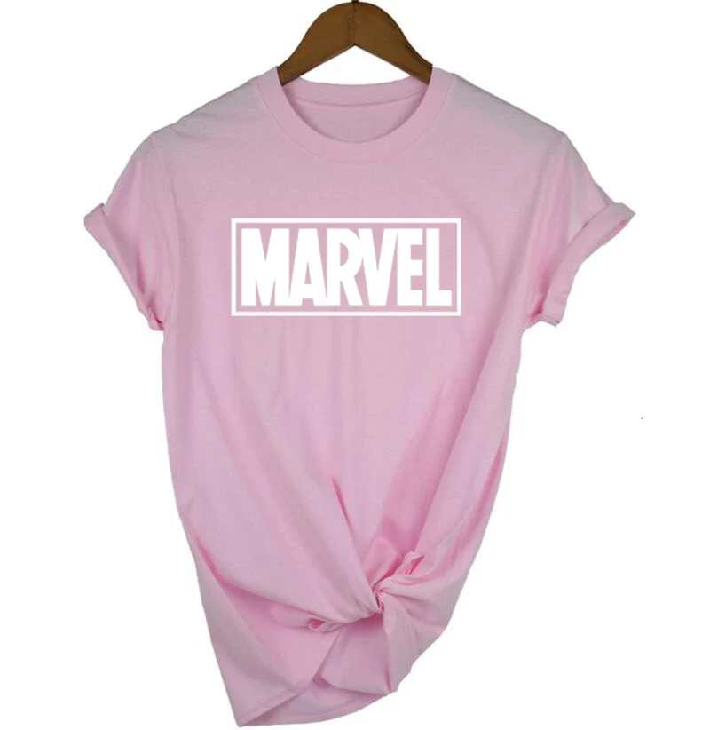 Летняя футболка с надписью MARVEL, Женская Повседневная футболка с коротким рукавом, женские топы размера плюс, Забавные футболки
