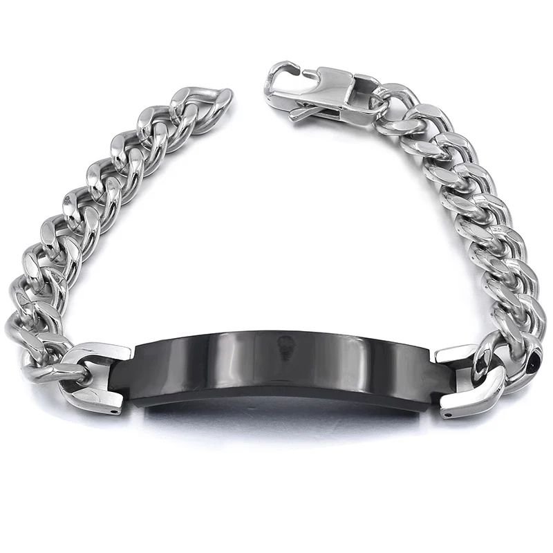Black x Silver ATGO заводская цена! Мужской ID браслет 316L нержавеющая сталь золотой цвет браслет для мужчин оптом BB391 - Окраска металла: Black x Silver
