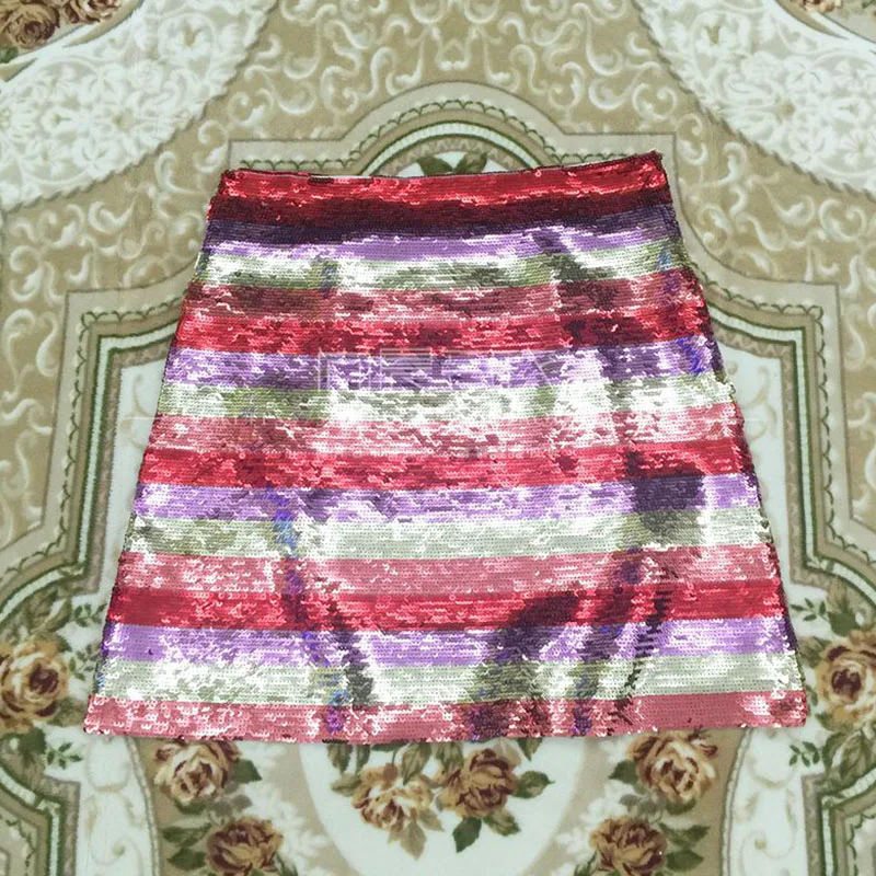 Женская мини-юбка в радужную полоску с блестками вечерние юбки-трапеции Клубная