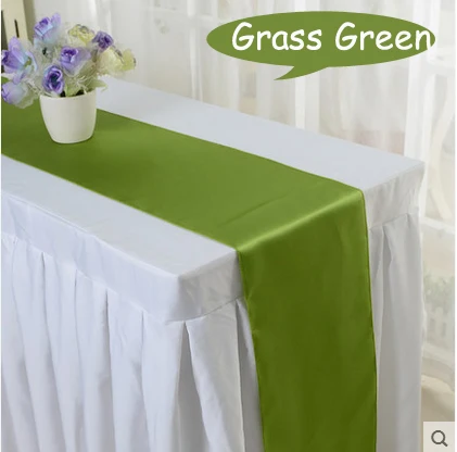 Grass Green 10 шт. 30*275 см атласная настольная дорожка Красного/синего/желтого/фиолетового цвета для свадебного помолвки/банкета отеля/фетального декора стола 16 цветов - Цвет: Grass Green