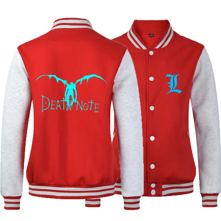 Red 03 Негабаритный карман Monste Death Note Наруто светящийся яркий принт мужские бейсбольные куртки весна осень флис повседневная одежда на молнии - Цвет: Red 03