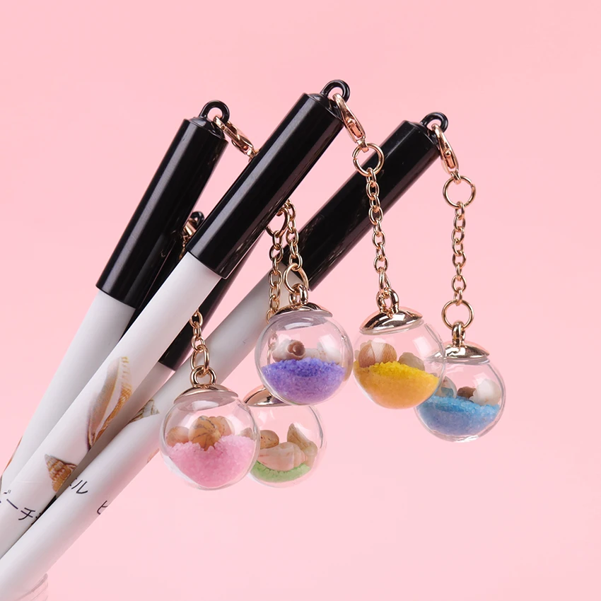 

1PC 0.5mm Cute Plastic Black Ink Gel Pen Glass Ball Wishing Bottle Pendant Pens for Writing School Office Supplies Stationery