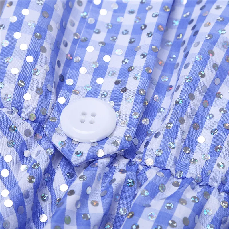 2017 Cute Blue Kids Girl Short Sleeves Polka Dots Plaid Newborn Baby Toddler Girls Halloween Costume Cosplay Party Dress 12 M-8Y | Мать и