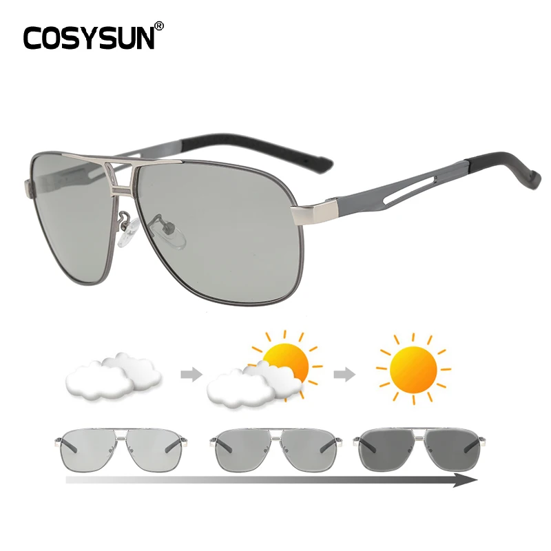 GunRim GrayBridge Мужские солнцезащитные очки, фотохромные поляризованные солнцезащитные очки для водителей, мужские защитные очки для вождения, солнцезащитные очки с большой оправой 0021 - Цвет линз: GunRim GrayBridge