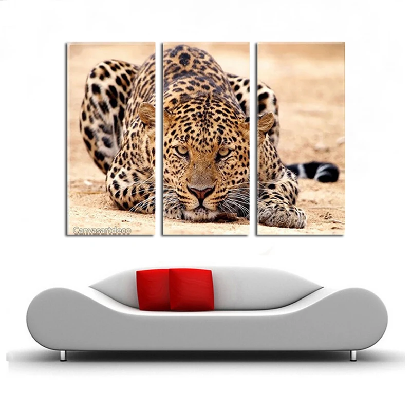 Огромный 3 панельный современный удивительный животное &quotЛеопард&quot для