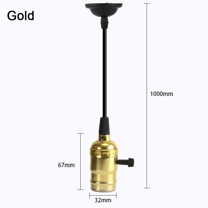 Switch Golden Gitex Цоколи E27 Ретро Винтаж Эдисон лампы держатель застежки-молнии/включение/выключение светильника розетка промышленная лампа Подвески лампа на веревке базы - Цвет: Switch Golden
