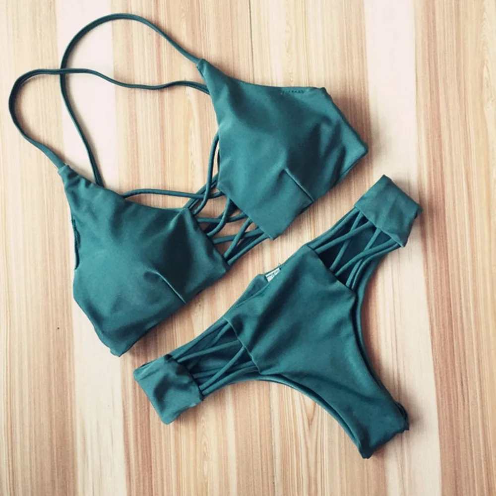 Женский пляжный купальный комплект бикини 2019 купальник на бретельках с открытой