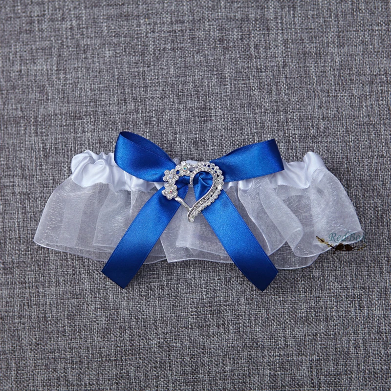 

Blue Satin lace Wedding Decoration Garter rhinestone heart Women's Sexy Garters Marriage Ceremony Bride Garter Belt Suspender