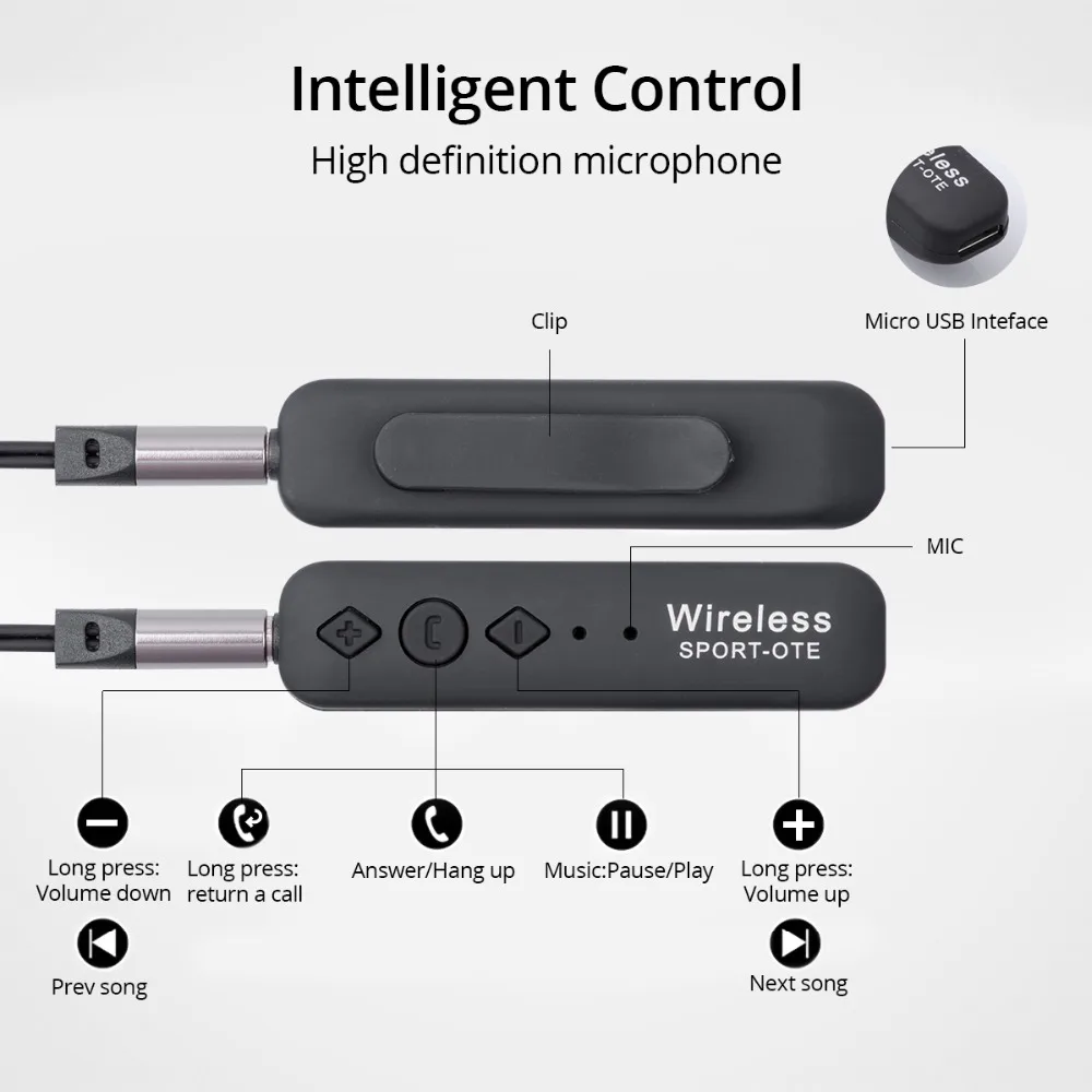 OCAMK Separable Wireless Bluetooth Earphone Sport in ear hook wireless earpiece 3.5mm V4.2 Receiver for Mobile Phone Earphones |