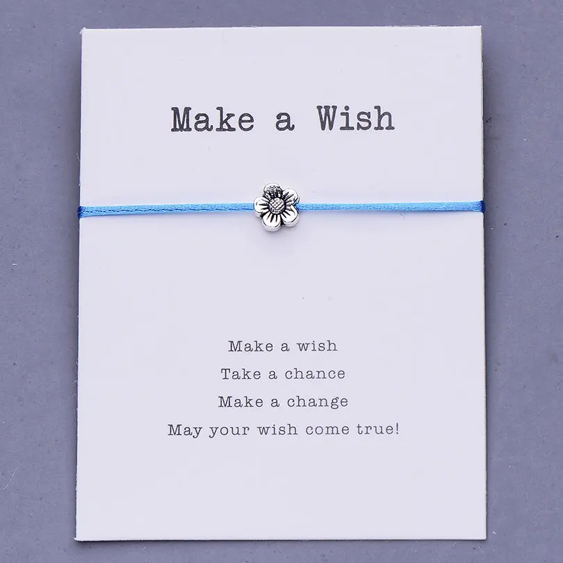 light blue with card Pipitree Make a Wish, мини-браслет с цветами, женский, регулируемый, на удачу, красные браслеты, для женщин, детей, Wish, ювелирное изделие, карта, подарок - Окраска металла: light blue with card