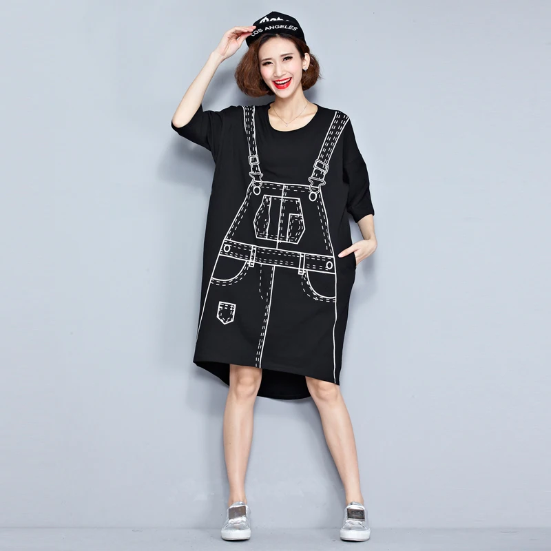 Летнее джинсовое платье с бретельками 4XL 5XL черная футболка Поддельные 2 шт. жира