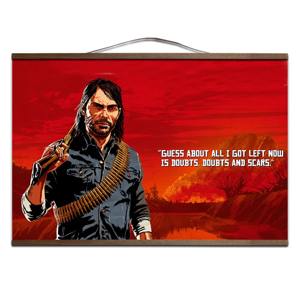 11 Красные изображения из фильма «Red Dead Redemption» 2 игры настенный расписной Холст плакат для домашний декор, плакаты с твердой деревянной подвеской прокрутки без рамки - Цвет: 11