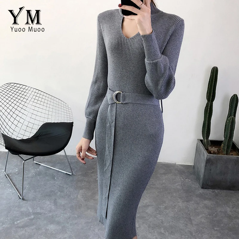 YuooMuoo шикарное осенне-зимнее черное платье-свитер 2019 женское водолазка с