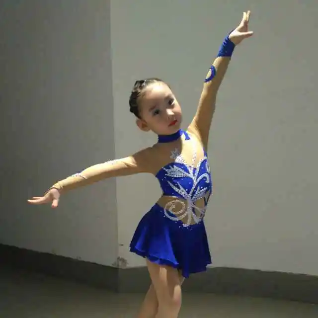 shippingroyalblueice Катание на коньках костюм для соревнований по фигурному катанию дубинка Кружевной Костюм для взрослых childSD597