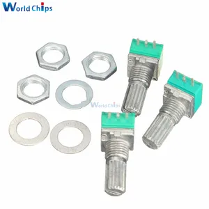 5 шт., B10K 10K Ом, 3-контактный потенциометр с гайками и шайбами, 15 мм