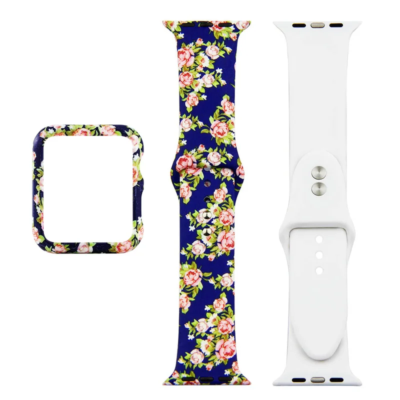 Силиконовый ремешок с цветочным принтом + чехол для Apple Watch Band 42 мм 38 44 40 браслет