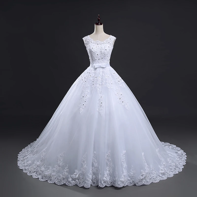 Fansmile винтажное свадебное платье принцессы с длинным шлейфом и бантом на шнуровке Белое Бальное платье для невесты Robe de Mariee настоящая фотография FSM-089T