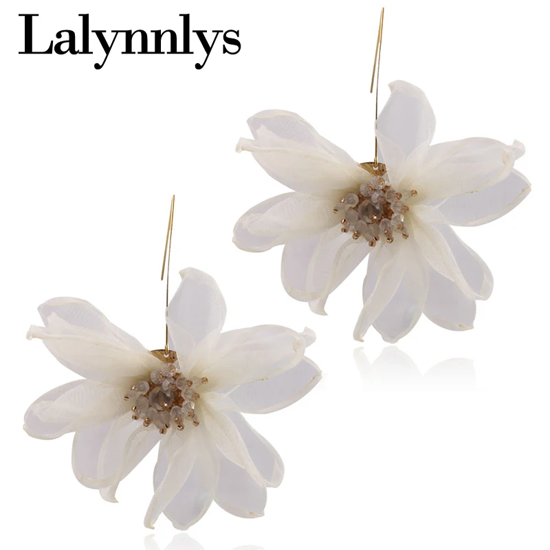 Lalynnlys, модные серьги-капли с большим цветком для женщин, белые серьги в виде цветка, для свадебной вечеринки, богемное массивное ювелирное изделие, подарки E44721