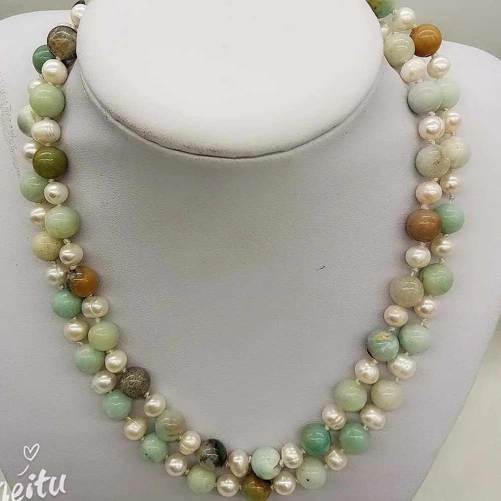 LJHMY белый пресноводный жемчуг натуральный ожерелье из амазонита длиной 30 дюймов