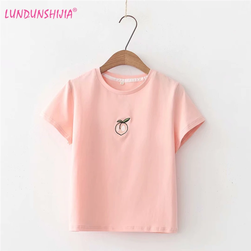 Женская короткая хлопковая Футболка LUNDUNSHIJIA персиковая женская футболка с
