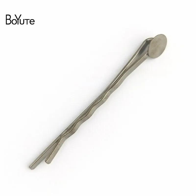 Black Gun Plated BoYuTe, 20 шт, 7 цветов, шпильки для волос, основа 55 мм, заколки для волос с 6-8-10-12 мм, Плоская Круглая клеевая Подушечка для самостоятельного изготовления заколки для волос - Цвет: Black Gun Plated