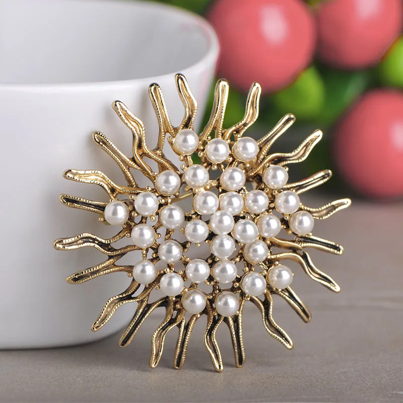 Броши Funmor с имитацией жемчуга и подсолнуха для женщин аксессуары платьев шарфов
