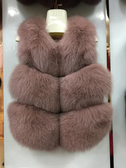Dusty Pink Jancoco Max, женский жилет из натурального Лисьего меха, зимний теплый жилет высокого качества, 3 ряда, пальто без рукавов, модный жилет S7162 - Цвет: Dusty Pink