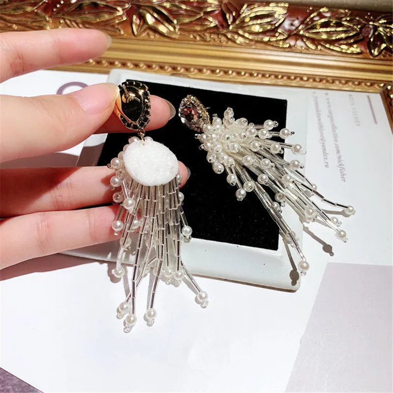 Женские хрустальные бриллиантовые Длинная кисточка из горного хрусталя серьги в