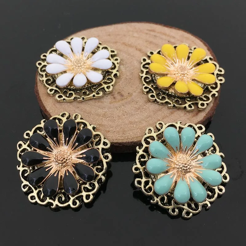 Новинка 2016 60 шт. с ромашками эмалированное Ретро стиль кнопки из сплава плоской