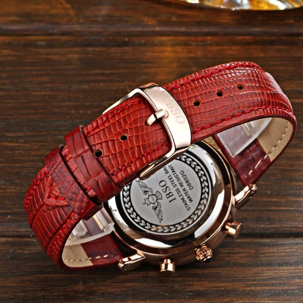 Женские кварцевые часы IBSO розовое золото ремешок из натуральной кожи с