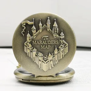 Бронзовые карманные часы The Marauders с картой, винтажная скульптура, здание колледжа, узор, кварцевые карманные часы, цепочка-брелок XH3001