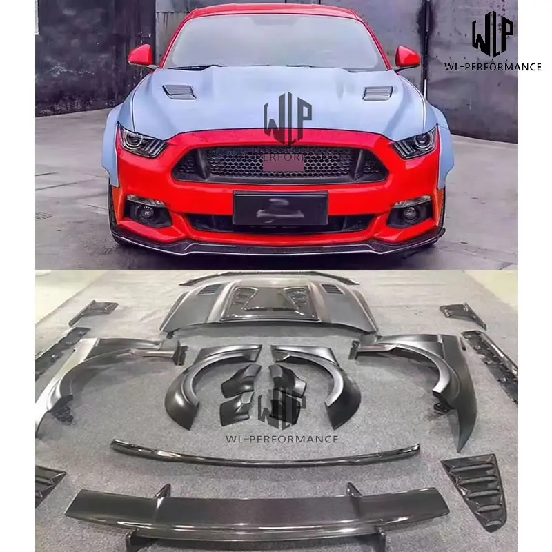 

CF+ FRP Unpainted Wide Car body kit Front Lip Rear diffuser Engine hood For Ford Mustang KylinTotem style Car styling 15-17