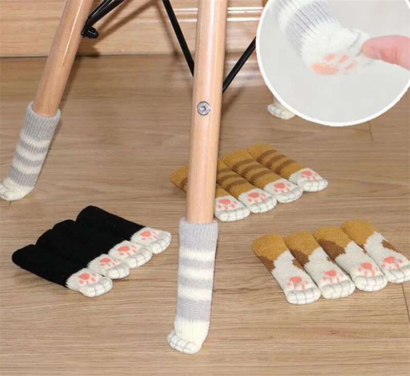 4 шт милые кошачьи лапы мешочки на ножки стула Мультфильм Вязание кошка стул