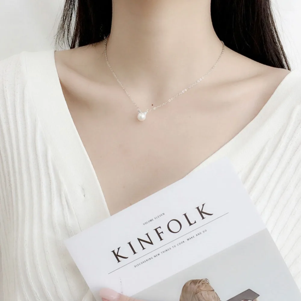 UMODE милый белый жемчуг кошачьи уши Открытое кольцо манжета и ожерелье звеньевая