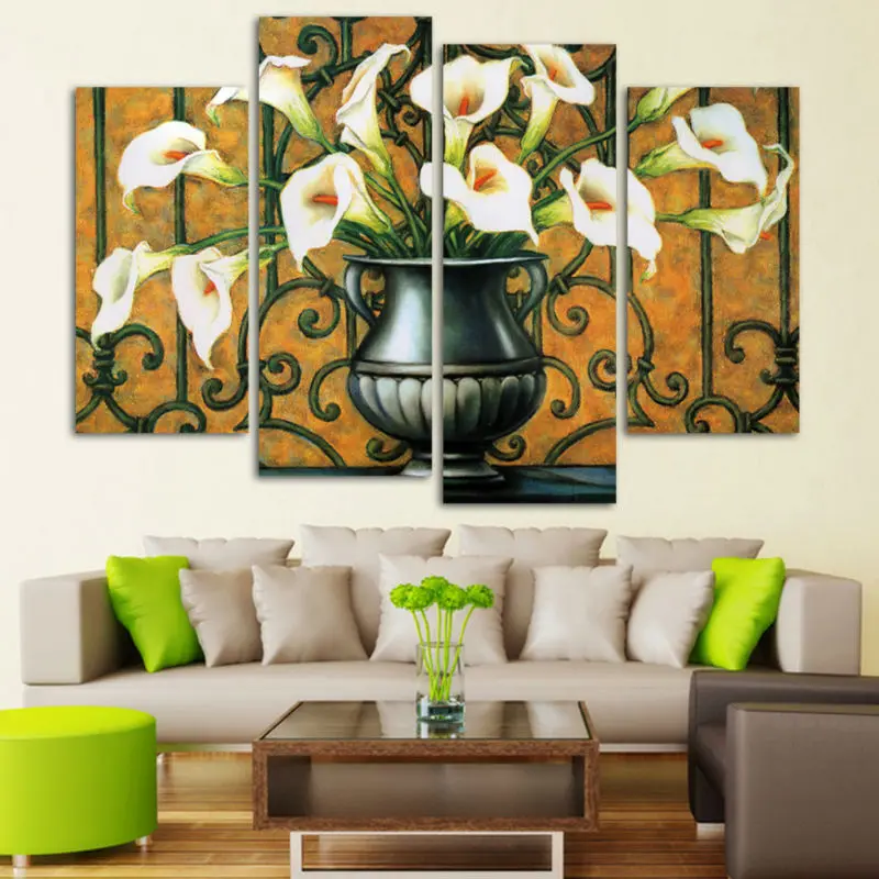 Модная Настенная картина без рамки картины маслом с белыми цветами лилии HD