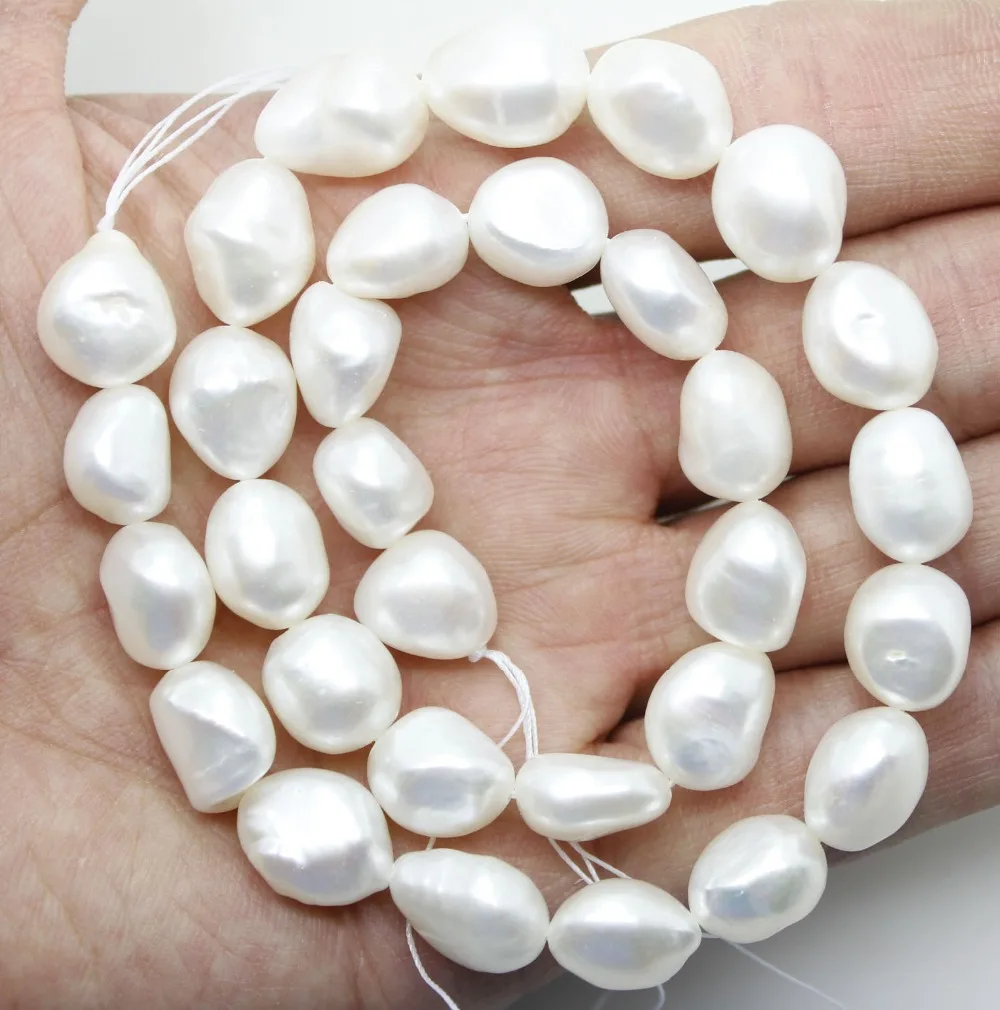 

9mm-10X11-13mm Natural Baroque White Pearl Loose Beads Gem Stone 15" Long