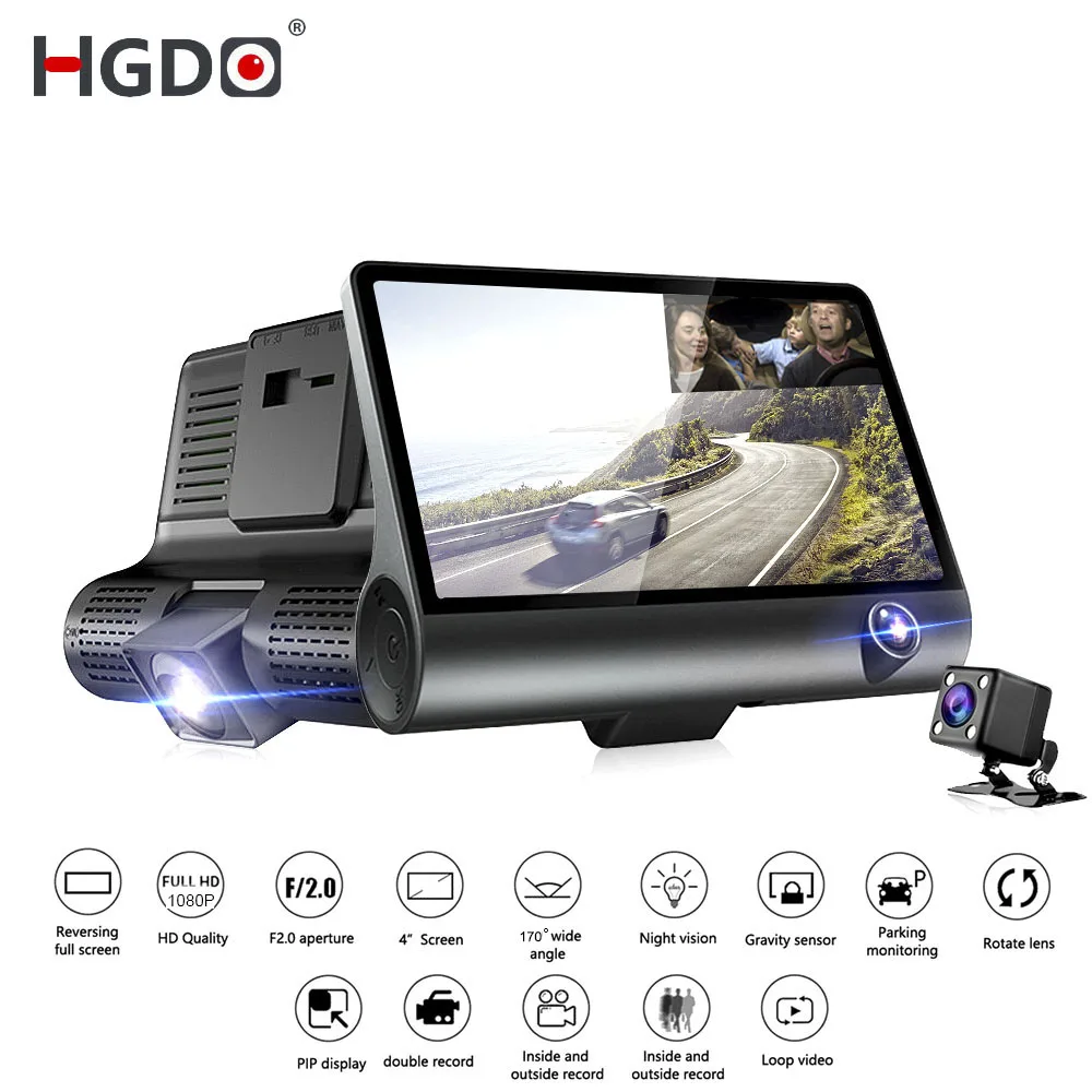 Видеорегистратор HGDO с 3 камерами и объективом 4 0 дюйма видеорегистратор двойным