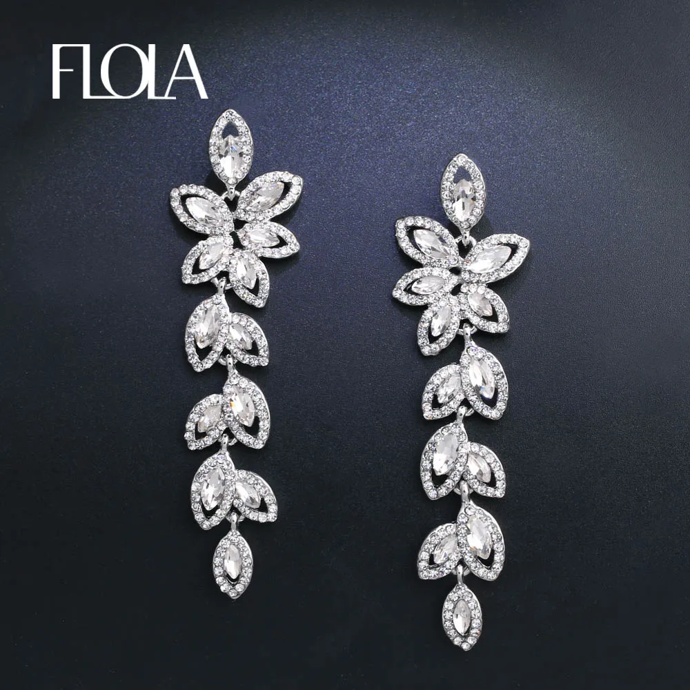 Длинные висячие серьги FLOLA с кристаллами и листьями для женщин роскошные