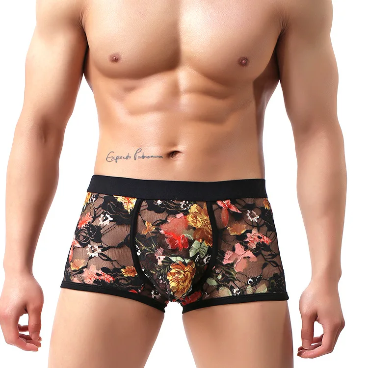 black Boxer 2 шт./партия, европейский размер, мужское Сетчатое нижнее белье, трусы-боксеры, кружевные сексуальные мужские трусы-боксеры, сексуальные забавные трусы, Hombre Cueca - Цвет: black Boxer