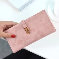 new product long lady wallet pu suction buckle student thin money scrub grate large capacity wallet
