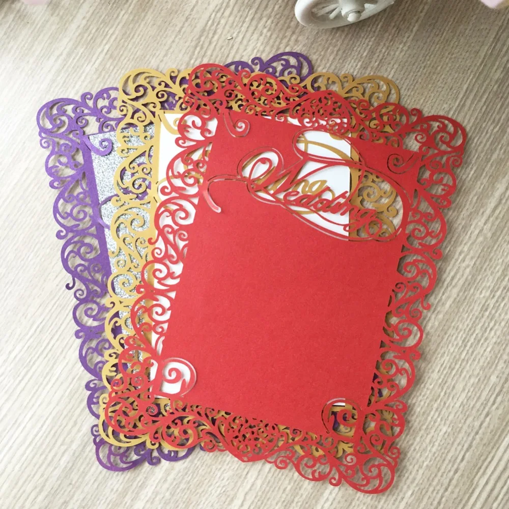 

50Pcs Rsvp Cards Wedding Lover laser cut wedding invitations post card for Happy Birthday Anniversary party Greeting Cards